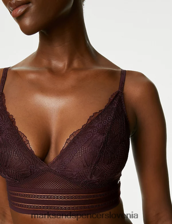 bralette brez žic iz marsejske čipke temno vijolična Marks & Spencer oblačila uniseks 6T8F6X4740