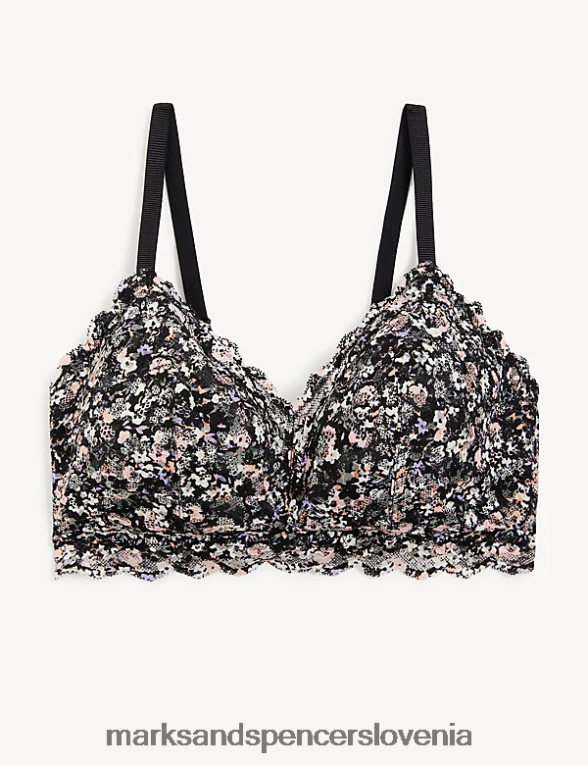 bralette s potiskano čipko brez žic črna mešanica Marks & Spencer oblačila uniseks 6T8F6X4414