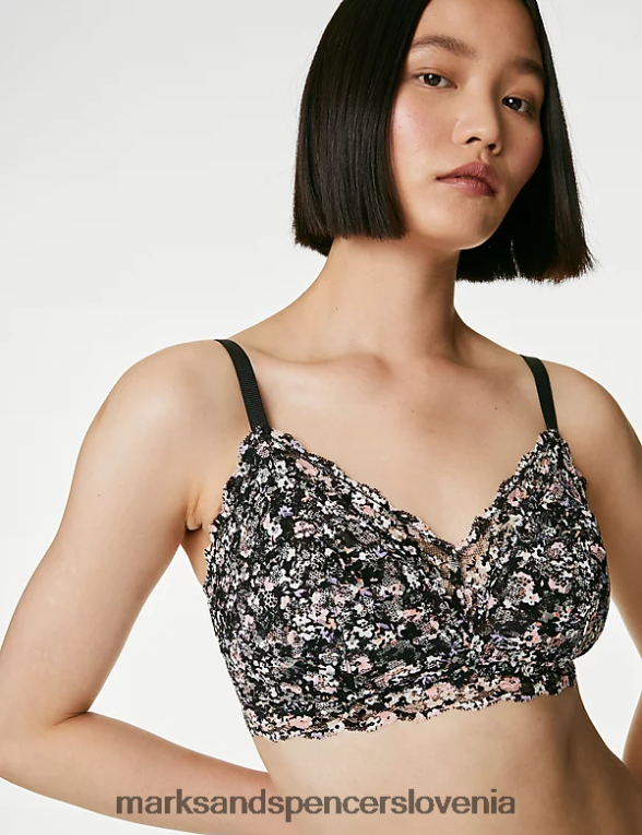 bralette s potiskano čipko brez žic črna mešanica Marks & Spencer oblačila uniseks 6T8F6X4414
