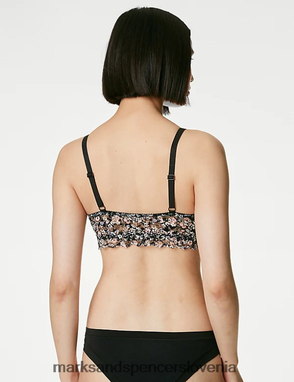 bralette s potiskano čipko brez žic črna mešanica Marks & Spencer oblačila uniseks 6T8F6X4414