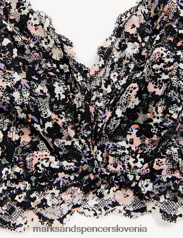 bralette s potiskano čipko brez žic črna mešanica Marks & Spencer oblačila uniseks 6T8F6X4414