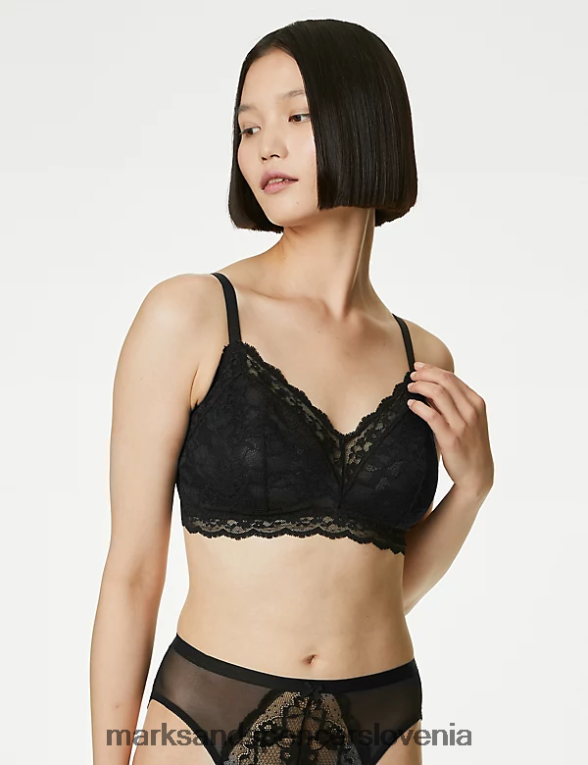 čipkasti brezžični bralette Črna Marks & Spencer oblačila uniseks 6T8F6X4106