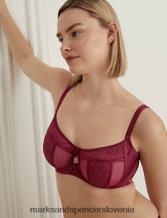 lexington nedrček s pomanjšanim oprijemom iz čipke in mrežaste mreže klaret Marks & Spencer oblačila uniseks 6T8F6X3716