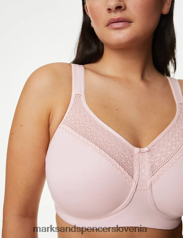 nedrček s popolno podporo iz mešanice bombaža in čipke nežno roza Marks & Spencer oblačila uniseks 6T8F6X91