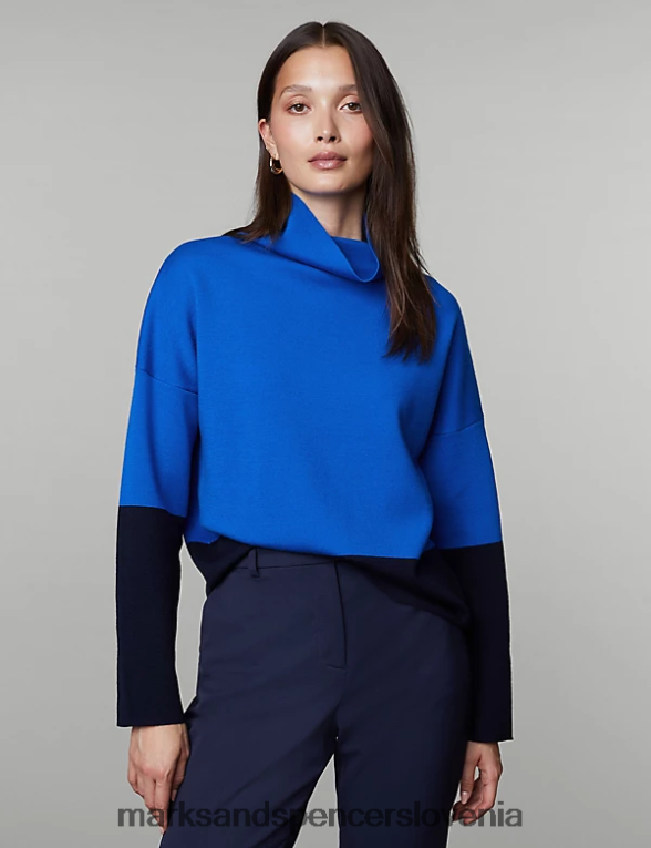 pulover iz merino volne bogate barve modra mešanica Marks & Spencer oblačila uniseks 6T8F6X1121
