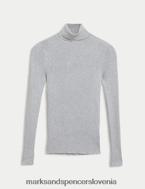 rebrast pulover z ovratnikom sivi lapor Marks & Spencer oblačila uniseks 6T8F6X3282