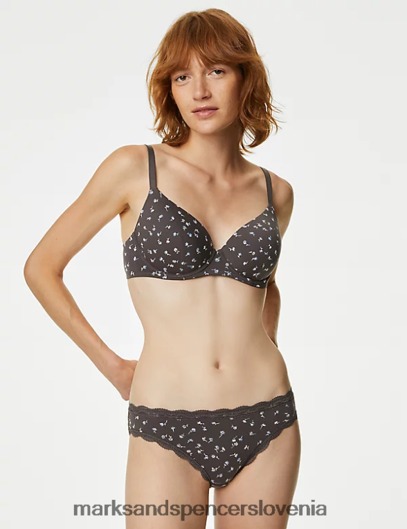 3pk bogate bombažne potiskane bikini hlačke temno siva Marks & Spencer oblačila uniseks 6T8F6X4632