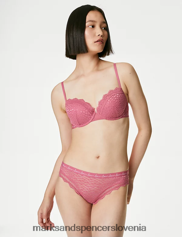 Bikini hlačke iz 3 kosov čipke in mreže mešanica malin Marks & Spencer oblačila uniseks 6T8F6X4346