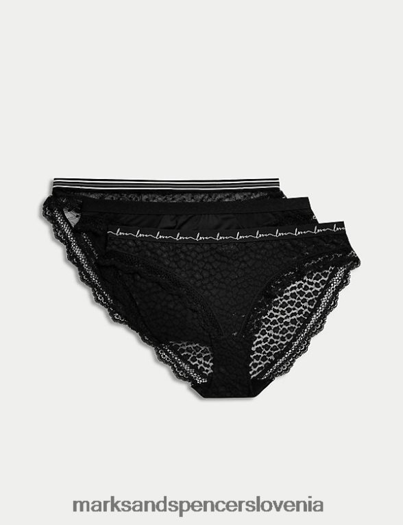 Bikini hlačke iz 3 kosov čipke in mreže Črna Marks & Spencer oblačila uniseks 6T8F6X3905