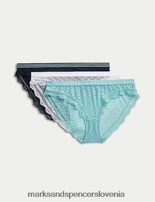 Bikini hlačke iz 3 kosov čipke in mreže turkizna mešanica Marks & Spencer oblačila uniseks 6T8F6X4344