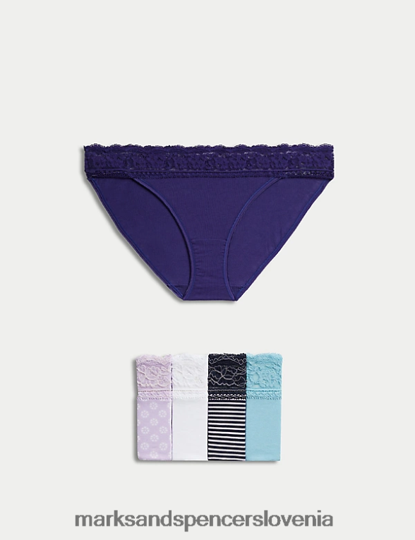 Bikini hlačke s potiskom iz mešanice bombaža 5 kosov mešanica lila Marks & Spencer oblačila uniseks 6T8F6X4102