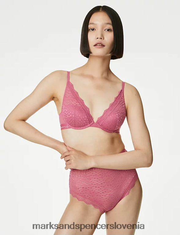 Brazilske spodnje hlače iz 3 kosov čipke in mreže z visokim pasom mešanica malin Marks & Spencer oblačila uniseks 6T8F6X4678