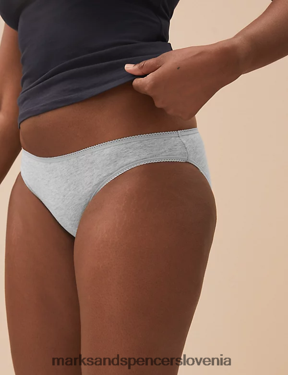 Nizke bikini hlačke iz bombaža in likre iz 5 kosov siva mešanica Marks & Spencer oblačila uniseks 6T8F6X4518