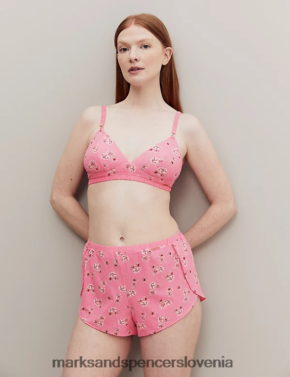 francoske hlačke z visokim pasom s cvetličnim vzorcem roza mešanica Marks & Spencer oblačila uniseks 6T8F6X4091
