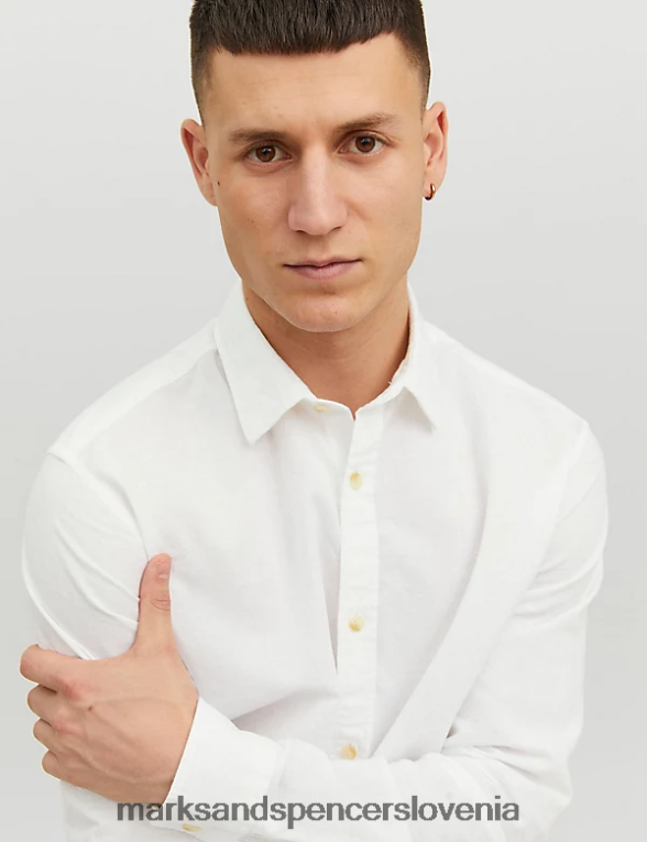 bombažna črtasta oksford srajca bela Marks & Spencer oblačila uniseks 6T8F6X5944