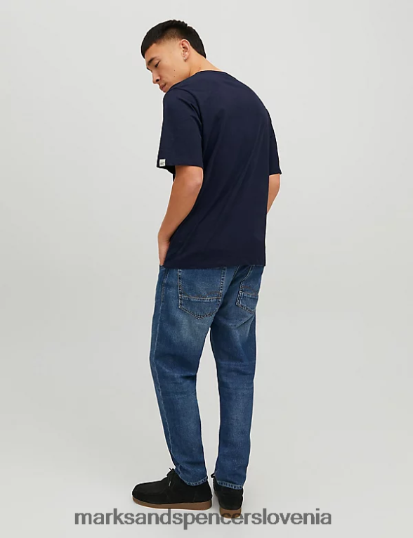 majica z okroglim izrezom iz čistega bombaža mornarica Marks & Spencer oblačila uniseks 6T8F6X5708