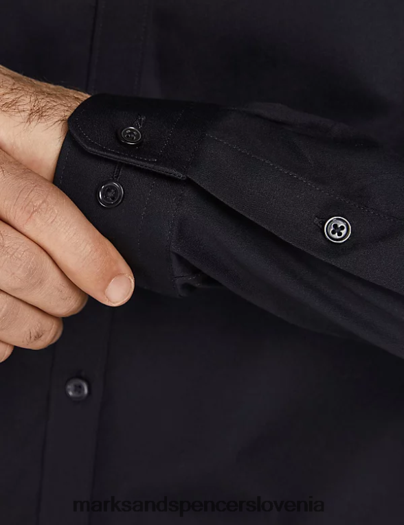 ozka oksford srajca iz čistega bombaža Črna Marks & Spencer oblačila uniseks 6T8F6X6084