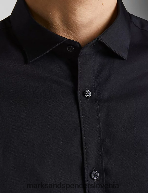 ozka oksford srajca iz čistega bombaža Črna Marks & Spencer oblačila uniseks 6T8F6X6084