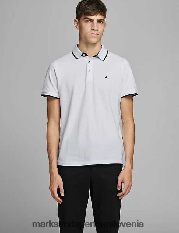 ozka polo majica s konico iz čistega bombaža bela Marks & Spencer oblačila uniseks 6T8F6X5232