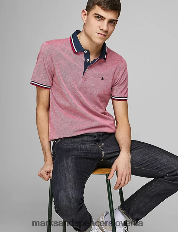 ozka polo majica s konico iz čistega bombaža rdeča Marks & Spencer oblačila uniseks 6T8F6X5231