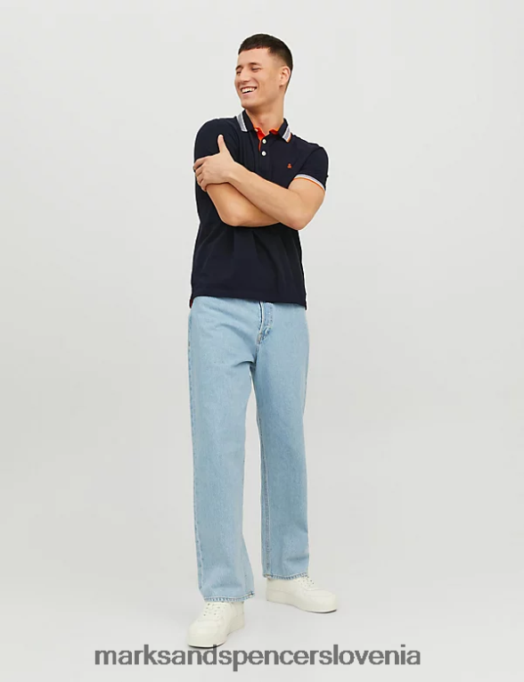ozka polo majica s konico iz čistega bombaža temna mornarica Marks & Spencer oblačila uniseks 6T8F6X5236