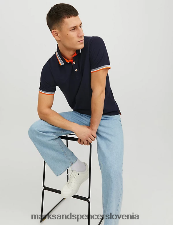 ozka polo majica s konico iz čistega bombaža temna mornarica Marks & Spencer oblačila uniseks 6T8F6X5236