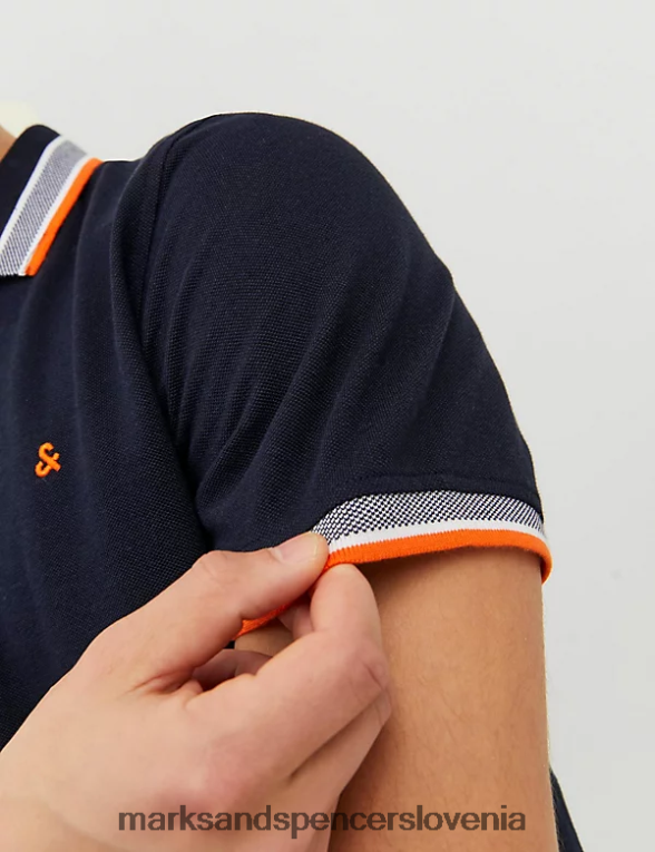 ozka polo majica s konico iz čistega bombaža temna mornarica Marks & Spencer oblačila uniseks 6T8F6X5236