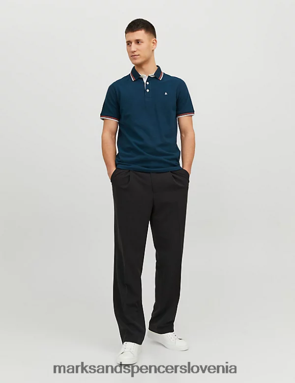 ozka polo majica s konico iz čistega bombaža temno modra Marks & Spencer oblačila uniseks 6T8F6X5235