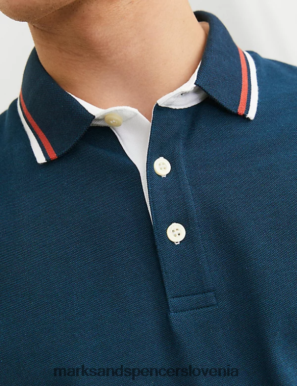 ozka polo majica s konico iz čistega bombaža temno modra Marks & Spencer oblačila uniseks 6T8F6X5235