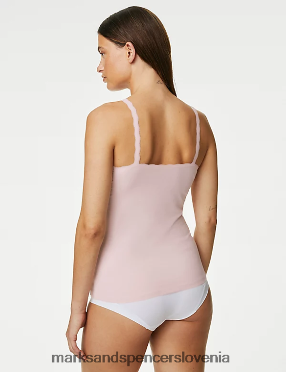 3pk bombažni brezrokavniki s čipko nežno roza Marks & Spencer spodnje perilo uniseks 6T8F6X3747