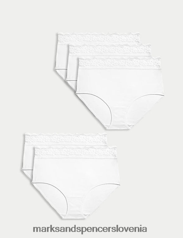 5pk bombažne hlačke iz likre in čipke bela Marks & Spencer spodnje perilo uniseks 6T8F6X4553