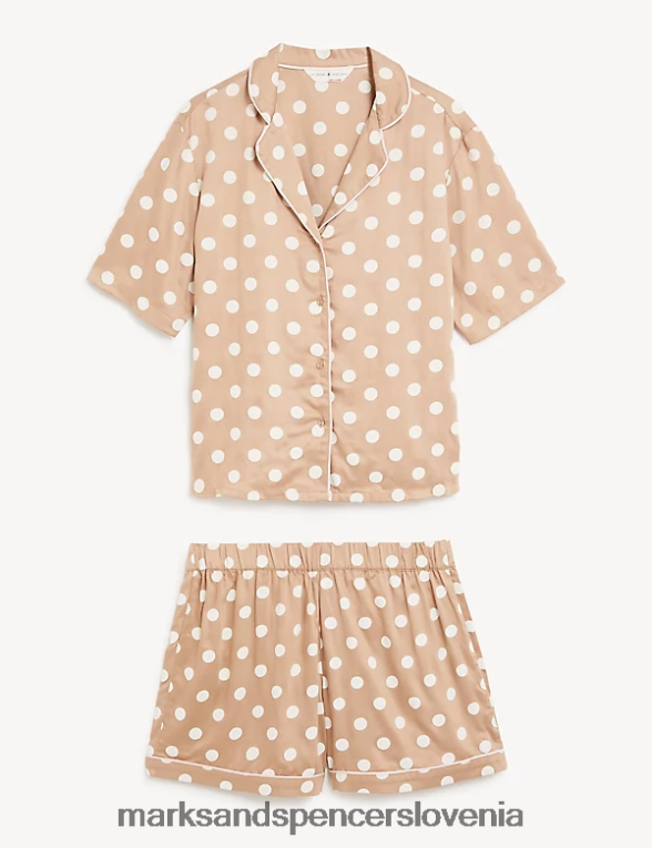 Komplet kratkih hlač s točkovnim potiskom Revere Collar kamela Marks & Spencer spodnje perilo uniseks 6T8F6X3511
