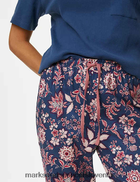 bombažni komplet pižame s cvetličnim motivom temno modra Marks & Spencer spodnje perilo uniseks 6T8F6X3330
