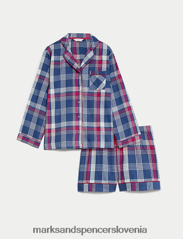 karirasti komplet kratkih hlač iz čistega bombaža indigo mešanica Marks & Spencer spodnje perilo uniseks 6T8F6X3422