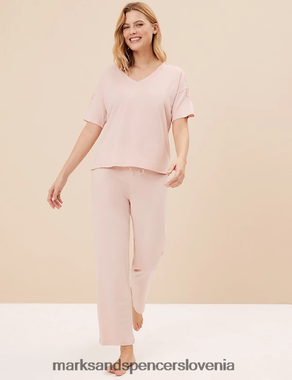 komplet pižame iz bombažne modalne čipke nežno roza Marks & Spencer spodnje perilo uniseks 6T8F6X3377