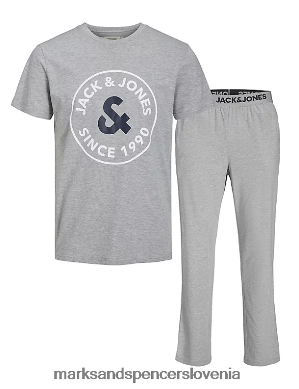 komplet pižame z bogatim bombažnim potiskom logotipa siva Marks & Spencer spodnje perilo uniseks 6T8F6X7212