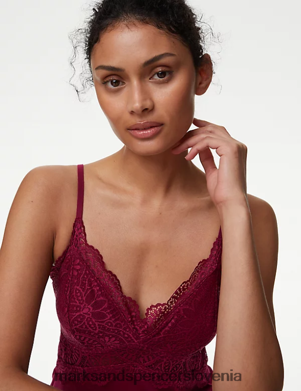 majica z mehkimi čipkastimi detajli temna malina Marks & Spencer spodnje perilo uniseks 6T8F6X3518