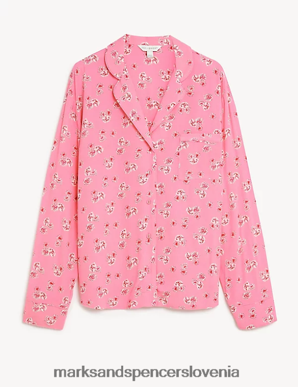 zgornji del pižame s cvetličnim potiskom in revere ovratnikom roza mešanica Marks & Spencer spodnje perilo uniseks 6T8F6X3539
