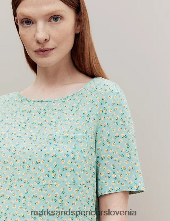 zgornji del pižame s cvetličnim potiskom teal mešanica Marks & Spencer spodnje perilo uniseks 6T8F6X3504
