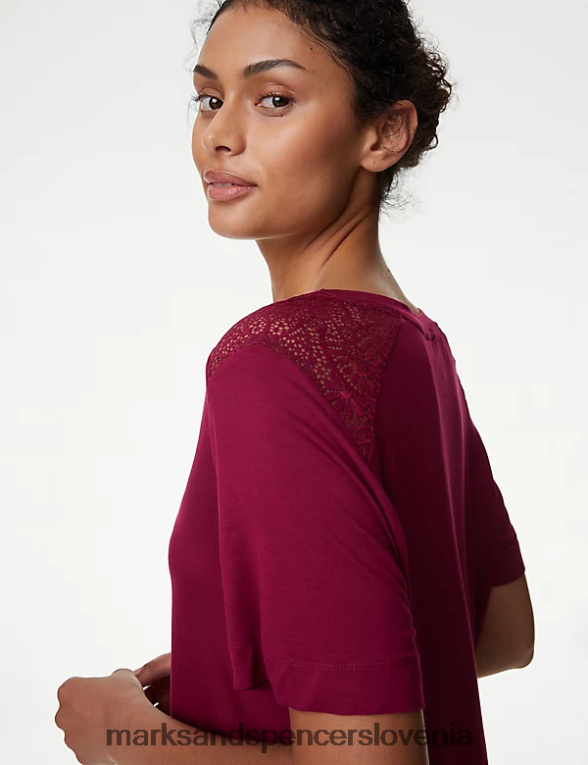 zgornji del pižame z mehkimi čipkastimi detajli temna malina Marks & Spencer spodnje perilo uniseks 6T8F6X3732