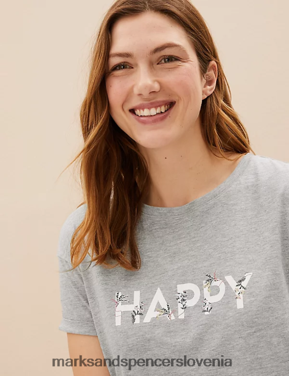 cotton rich happy slogan kratka spalna srajca siva mešanica Marks & Spencer spodnje perilo uniseks 6T8F6X3561