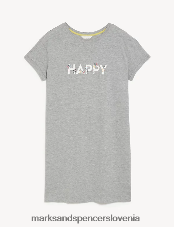 cotton rich happy slogan kratka spalna srajca siva mešanica Marks & Spencer spodnje perilo uniseks 6T8F6X3561