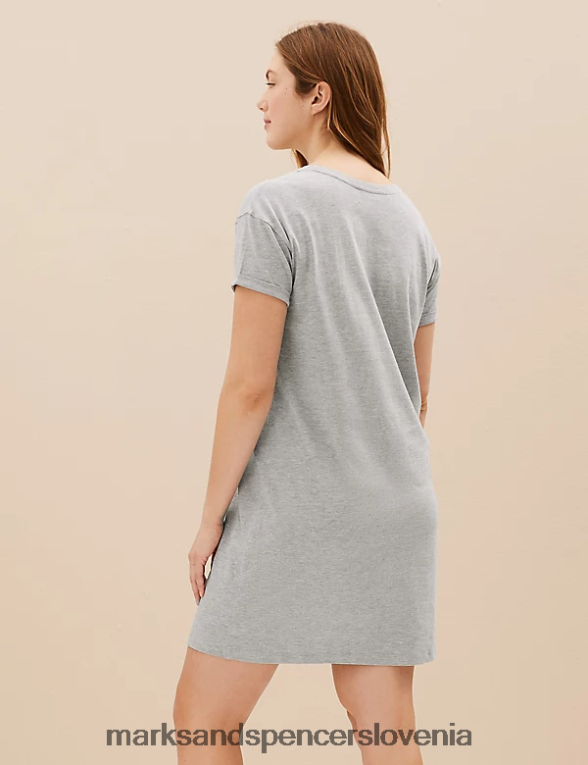 cotton rich happy slogan kratka spalna srajca siva mešanica Marks & Spencer spodnje perilo uniseks 6T8F6X3561