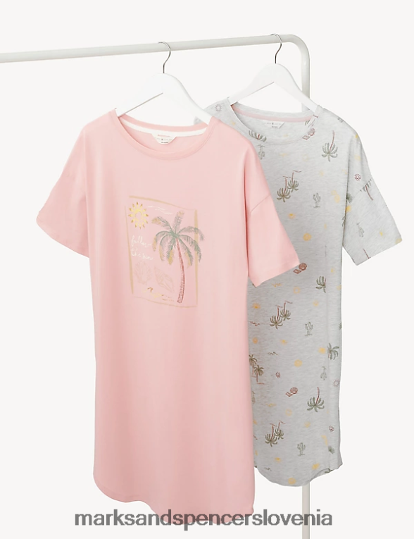 2pk bombažne spalne srajce s potiskom roza mešanica Marks & Spencer spodnje perilo uniseks 6T8F6X3523