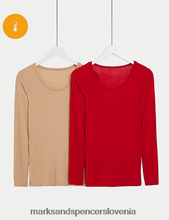 2pk heatgen toplotne majice z dolgimi rokavi rdeča mešanica Marks & Spencer spodnje perilo uniseks 6T8F6X4655