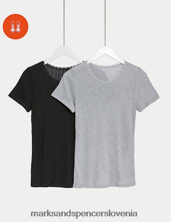 2pk termo majice s kratkimi rokavi črna mešanica Marks & Spencer spodnje perilo uniseks 6T8F6X4558