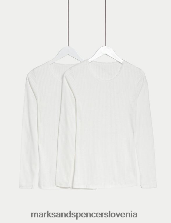 Termalne majice z dolgimi rokavi iz 2 kosov pointelle bela Marks & Spencer spodnje perilo uniseks 6T8F6X4724