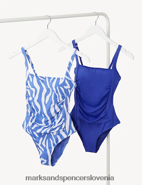 2pk tummy control kopalke s kvadratnim izrezom modra mešanica Marks & Spencer kopalke in oblačila za plažo ženske 6T8F6X2399