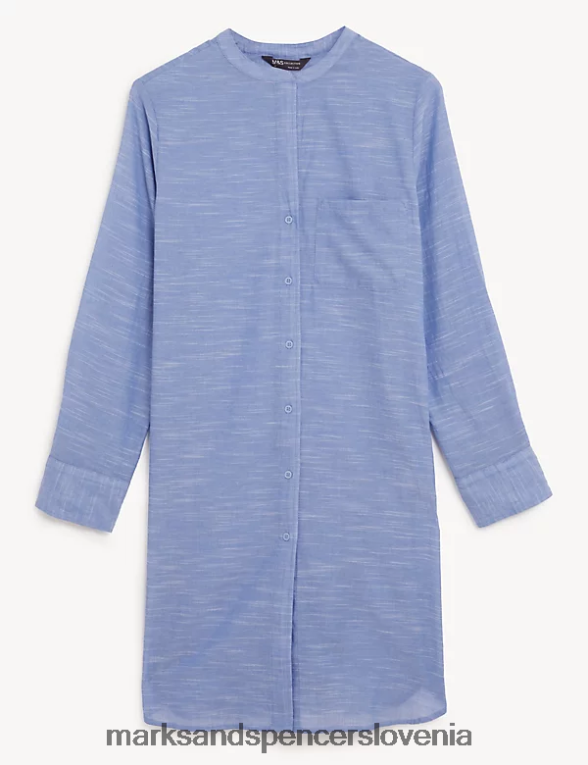 srajca za na plažo brez ovratnika iz čistega bombaža chambray Marks & Spencer kopalke in oblačila za plažo ženske 6T8F6X1201