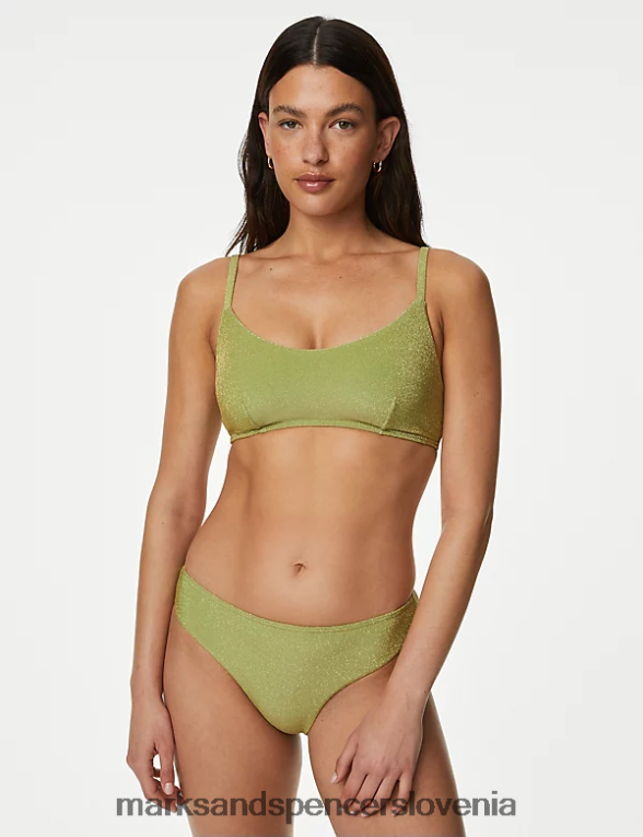 bleščeči spodnji del bikinija z visokimi nogavicami srednje zelena Marks & Spencer kopalke in oblačila za plažo ženske 6T8F6X2468